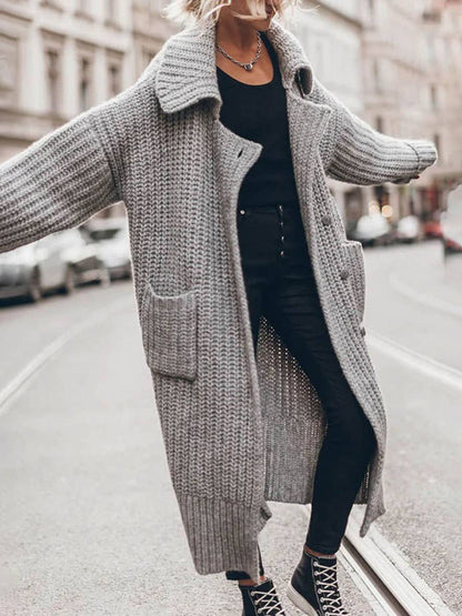Cárdigan largo de punto oversize con botones y bolsillos para mujer