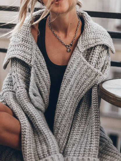Cárdigan largo de punto oversize con botones y bolsillos para mujer