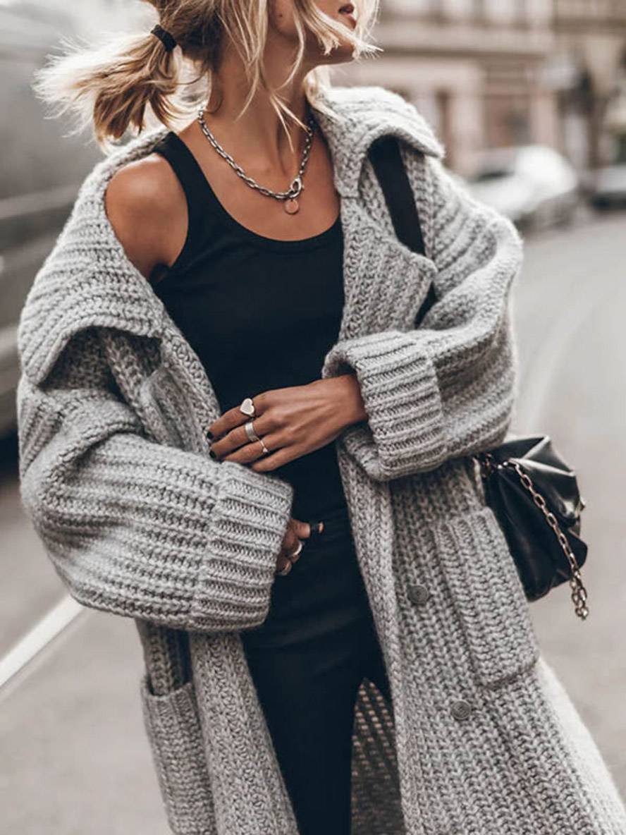 Cárdigan largo de punto oversize con botones y bolsillos para mujer