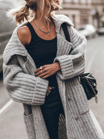 Cárdigan largo de punto oversize con botones y bolsillos para mujer