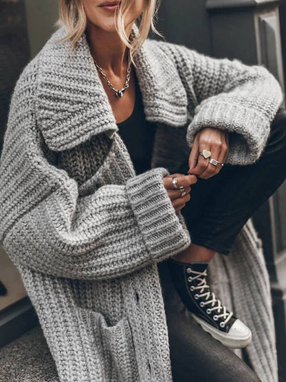 Cárdigan largo de punto oversize con botones y bolsillos para mujer