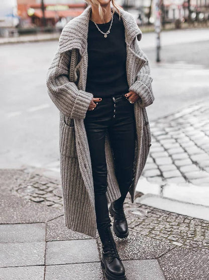 Cárdigan largo de punto oversize con botones y bolsillos para mujer