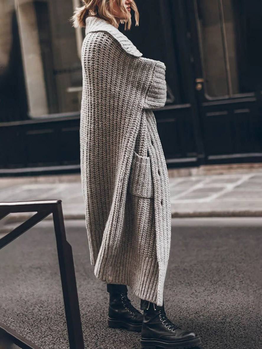 Cárdigan largo de punto oversize con botones y bolsillos para mujer
