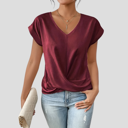 Blusa da donna con scollo a V e orlo drappeggiato