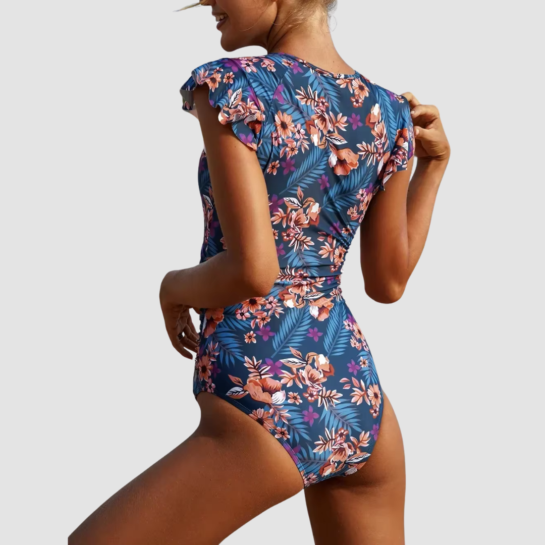 Camouflage Bandeau Swimsuit with Zipper