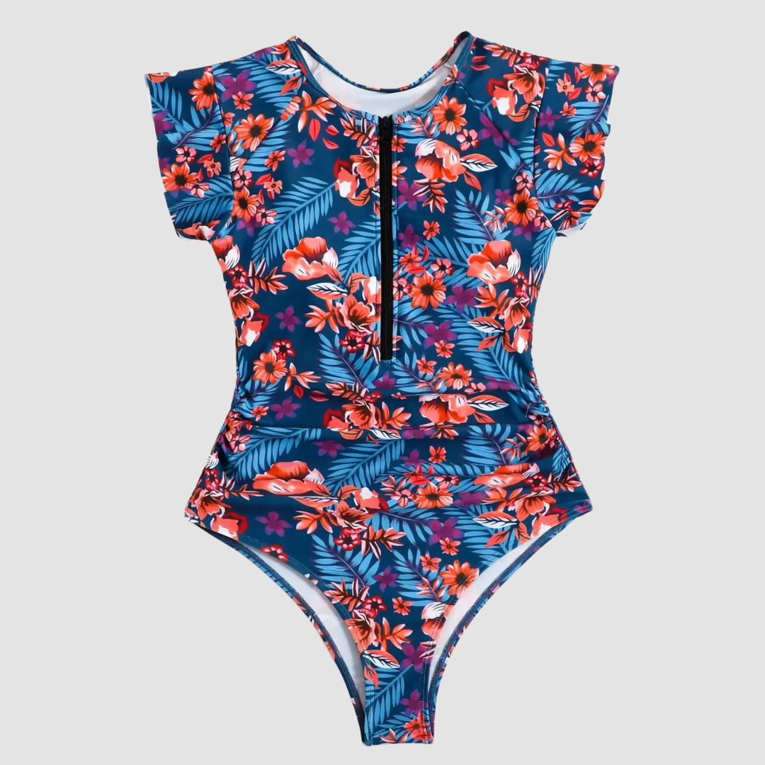 Camouflage Bandeau Swimsuit with Zipper