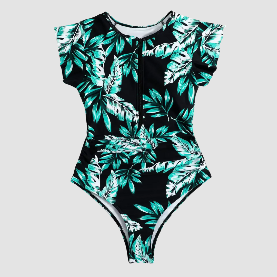 Camouflage Bandeau Swimsuit with Zipper