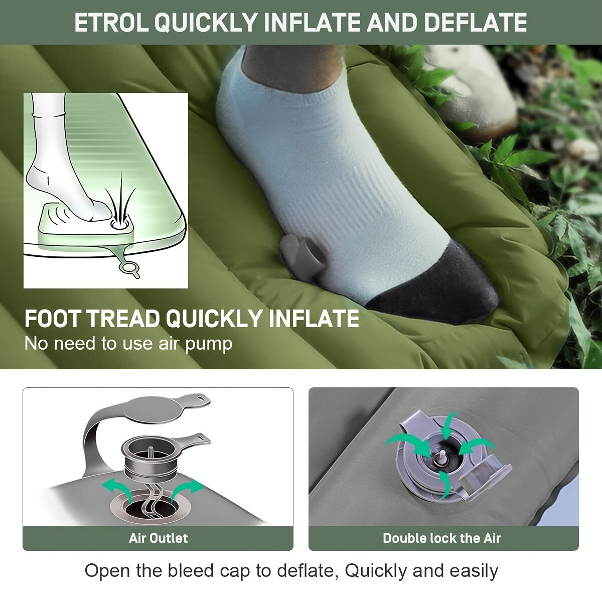 Saltea gonflabilă de camping, cu pompă de picior încorporată și design compact