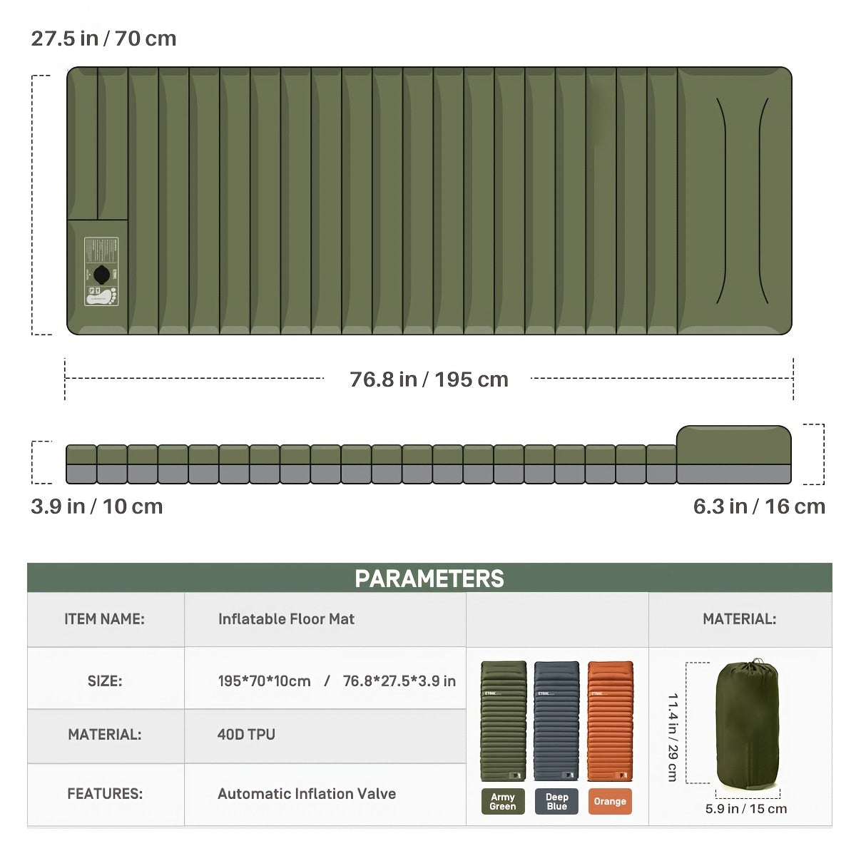 Saltea gonflabilă de camping, cu pompă de picior încorporată și design compact
