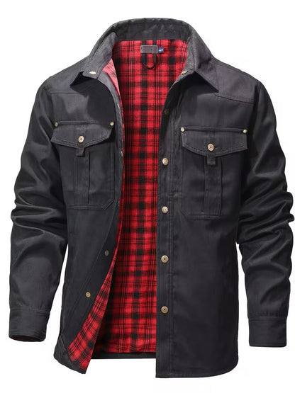 Cargo jacket with lapel collar and button closure