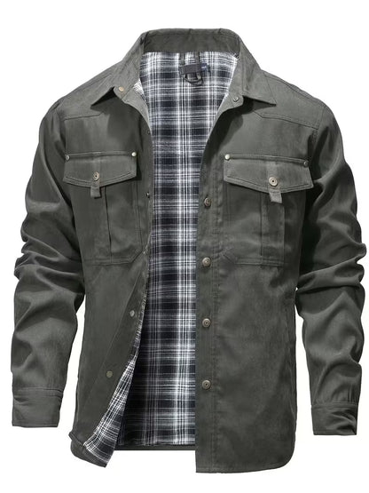 Cargo jacket with lapel collar and button closure