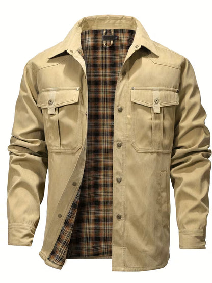 Cargo jacket with lapel collar and button closure
