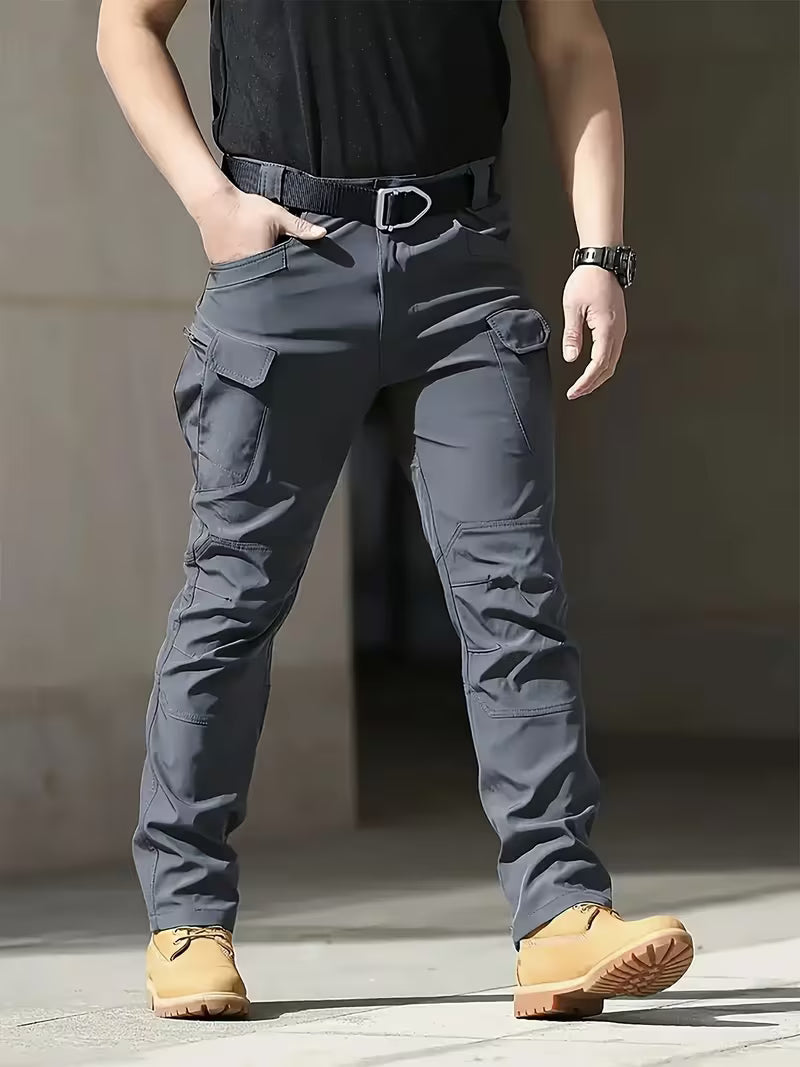 Cargo trousers with stretchy material and multiple pockets