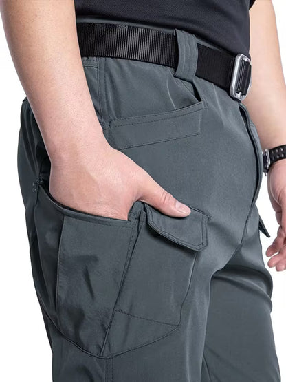 Cargo trousers with stretchy material and multiple pockets