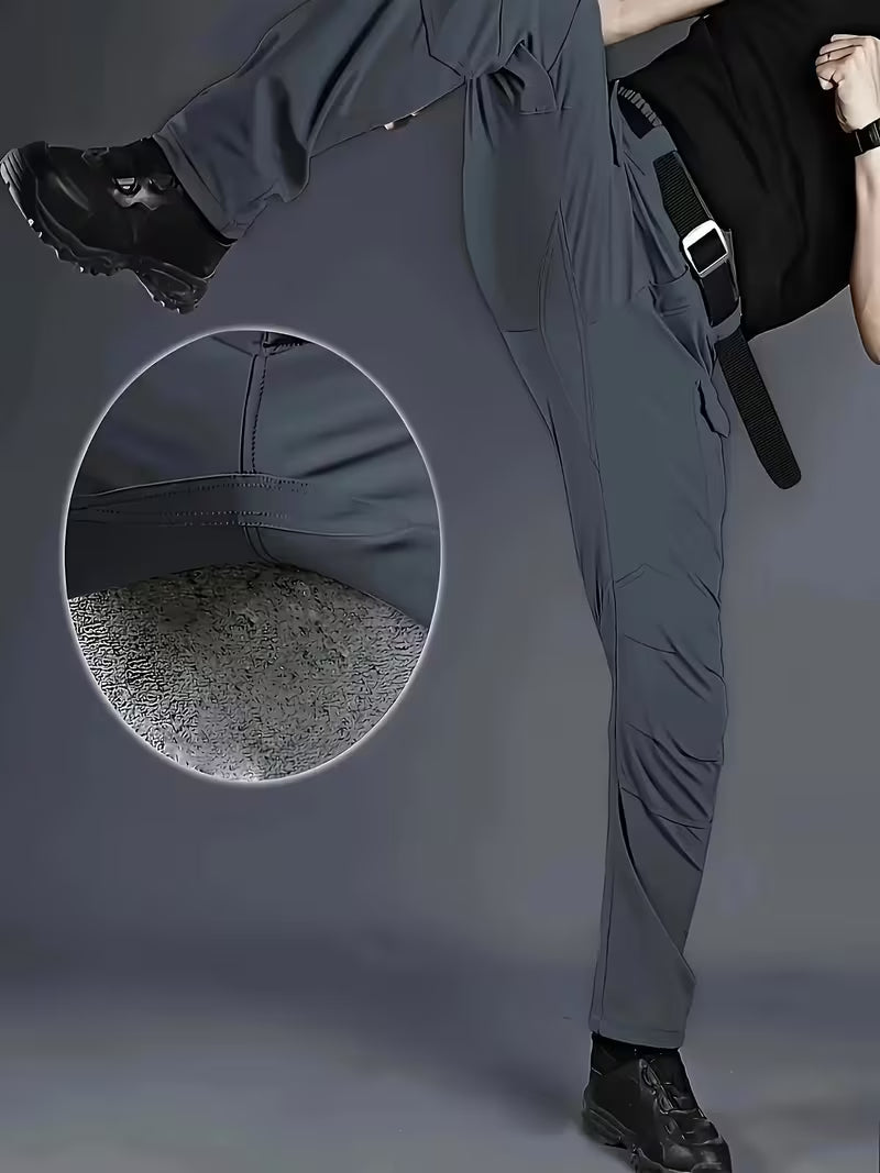 Cargo trousers with stretchy material and multiple pockets