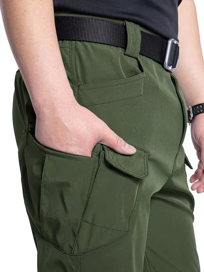 Cargo trousers with stretchy material and multiple pockets
