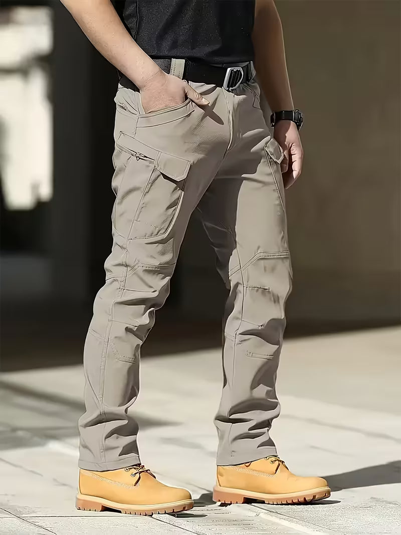 Cargo trousers with stretchy material and multiple pockets