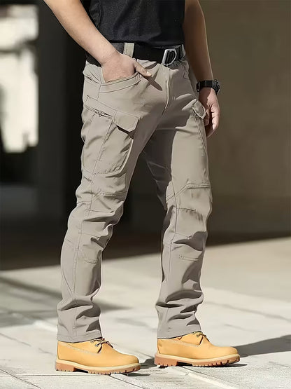 Cargo trousers with stretchy material and multiple pockets