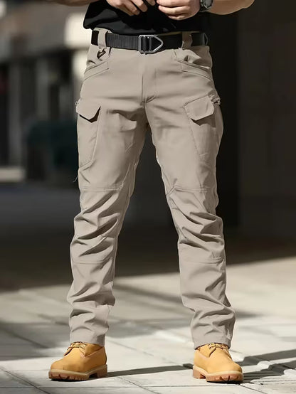 Cargo trousers with stretchy material and multiple pockets