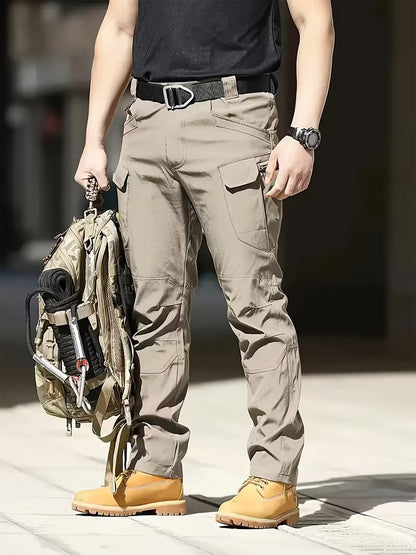 Cargo trousers with stretchy material and multiple pockets