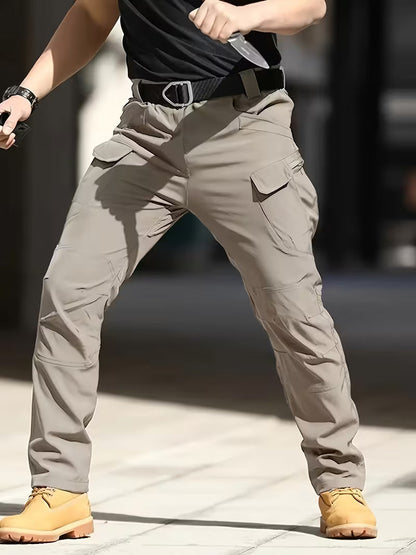 Cargo trousers with stretchy material and multiple pockets