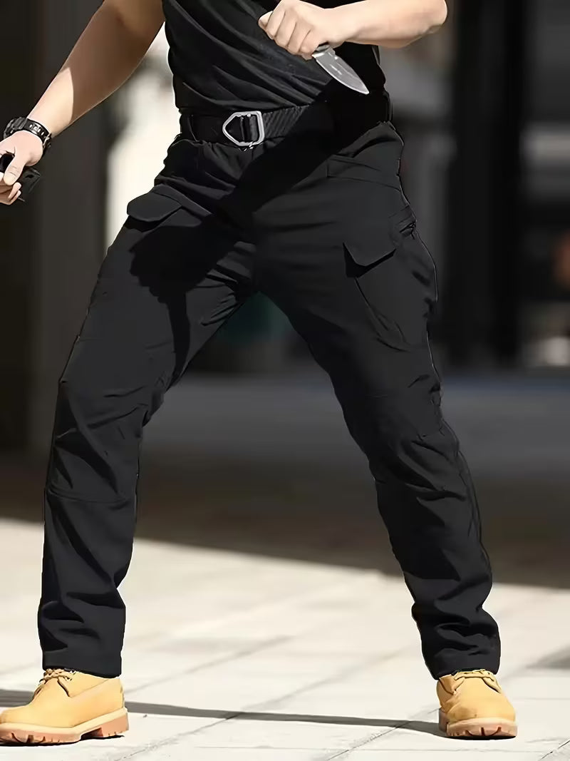 Cargo trousers with stretchy material and multiple pockets