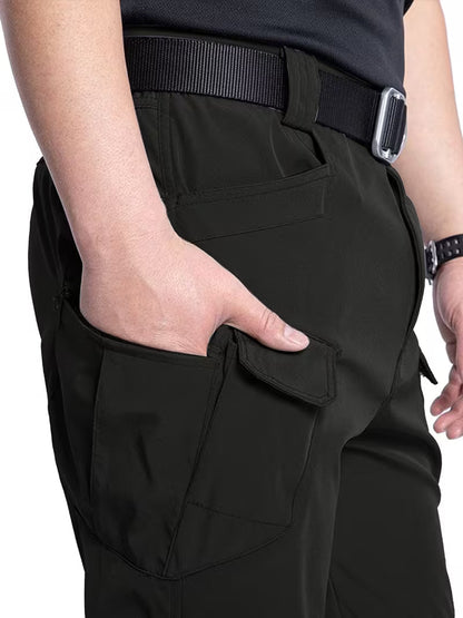 Cargo trousers with stretchy material and multiple pockets