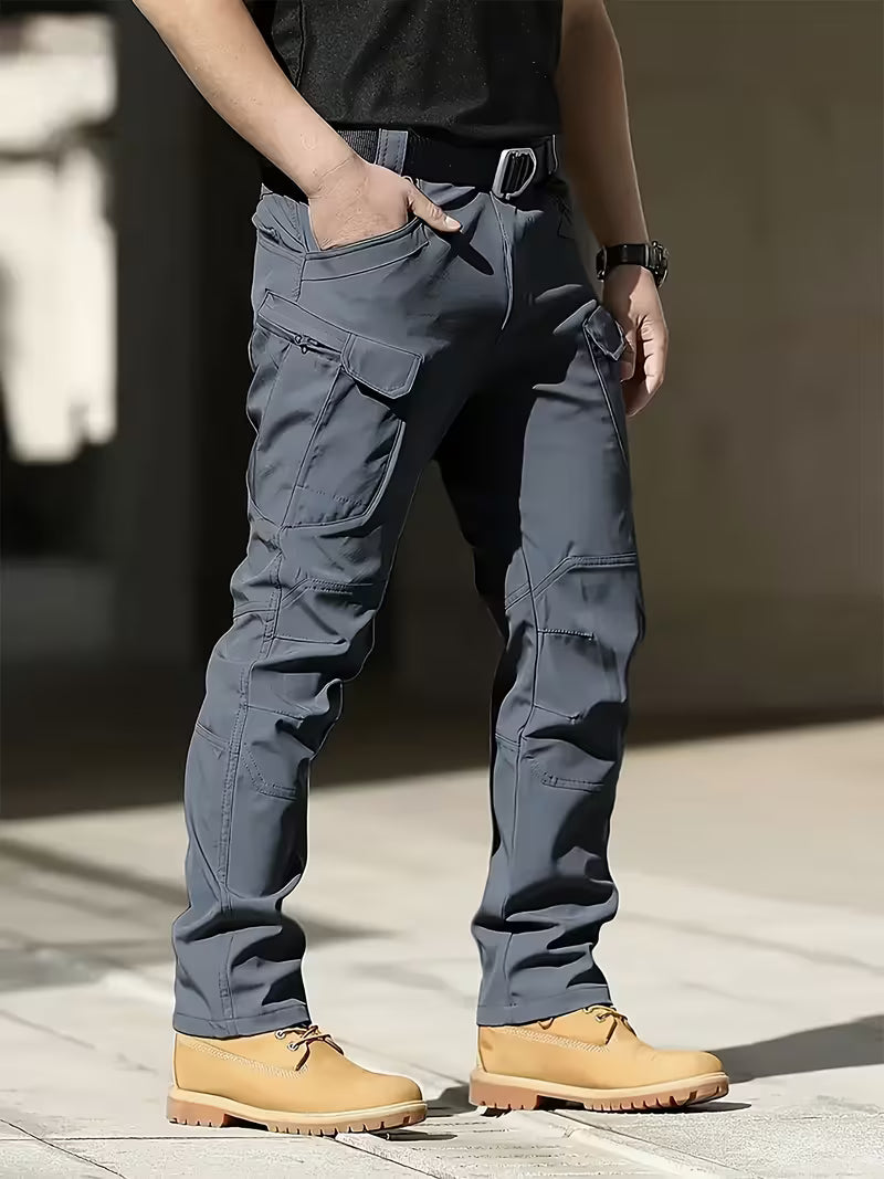 Cargo trousers with stretchy material and multiple pockets
