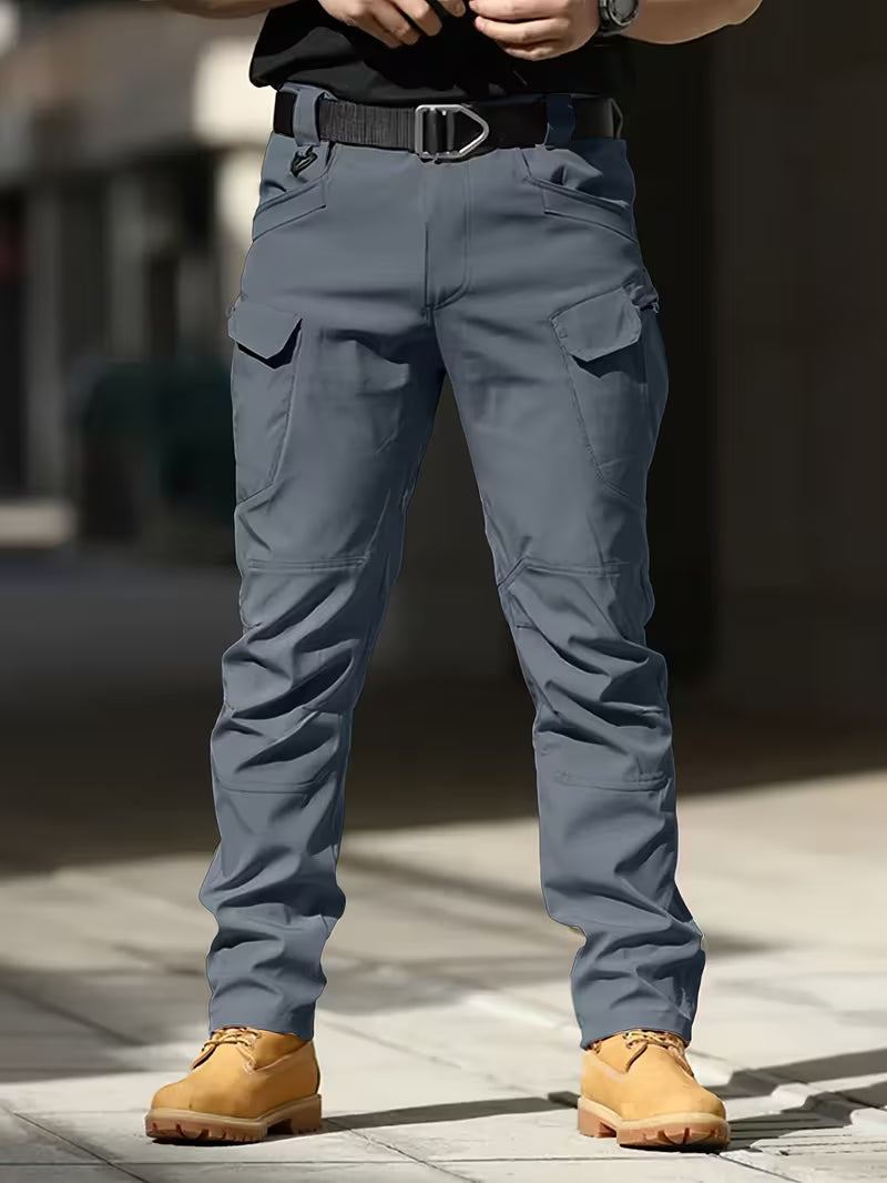 Cargo trousers with stretchy material and multiple pockets