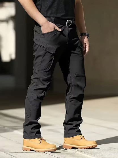 Cargo trousers with stretchy material and multiple pockets