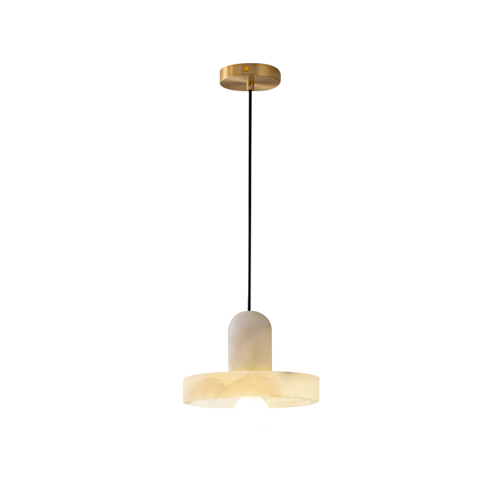 Modern White Alabaster Pendant Lamp with Marble Shade