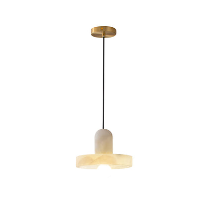 Modern White Alabaster Pendant Lamp with Marble Shade
