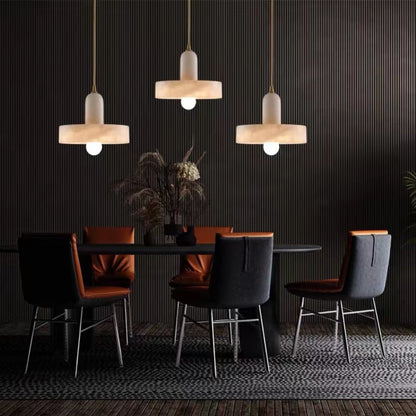 Modern White Alabaster Pendant Lamp with Marble Shade