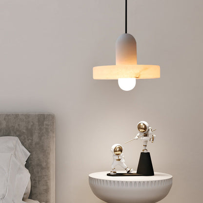 Modern White Alabaster Pendant Lamp with Marble Shade