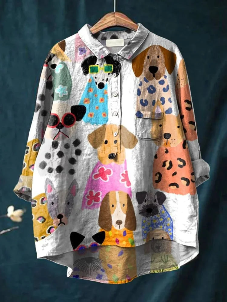 Cartoon Women's Blouse with 3D Animal Print