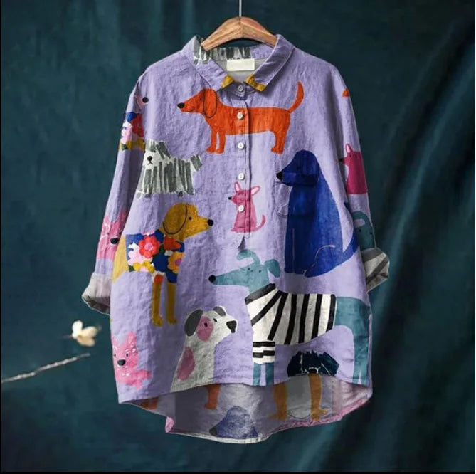 Cartoon Women's Blouse with 3D Animal Print