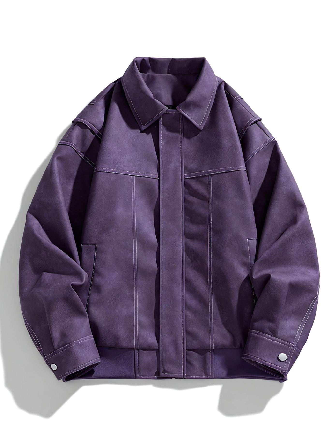 Cas | Men's Casual Faux Leather Jacket with Flap Collar & Pockets