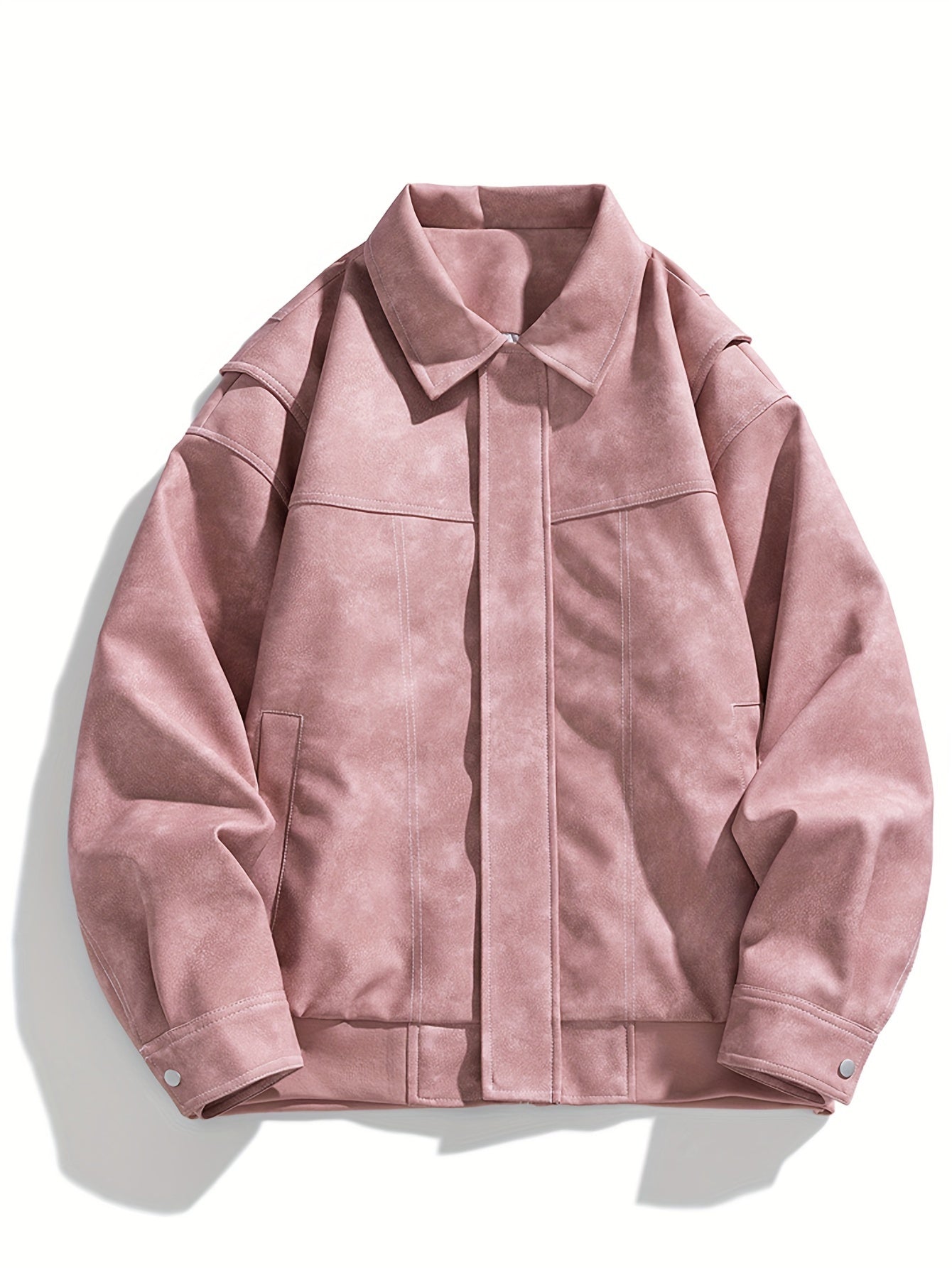 Cas | Men's Casual Faux Leather Jacket with Flap Collar & Pockets