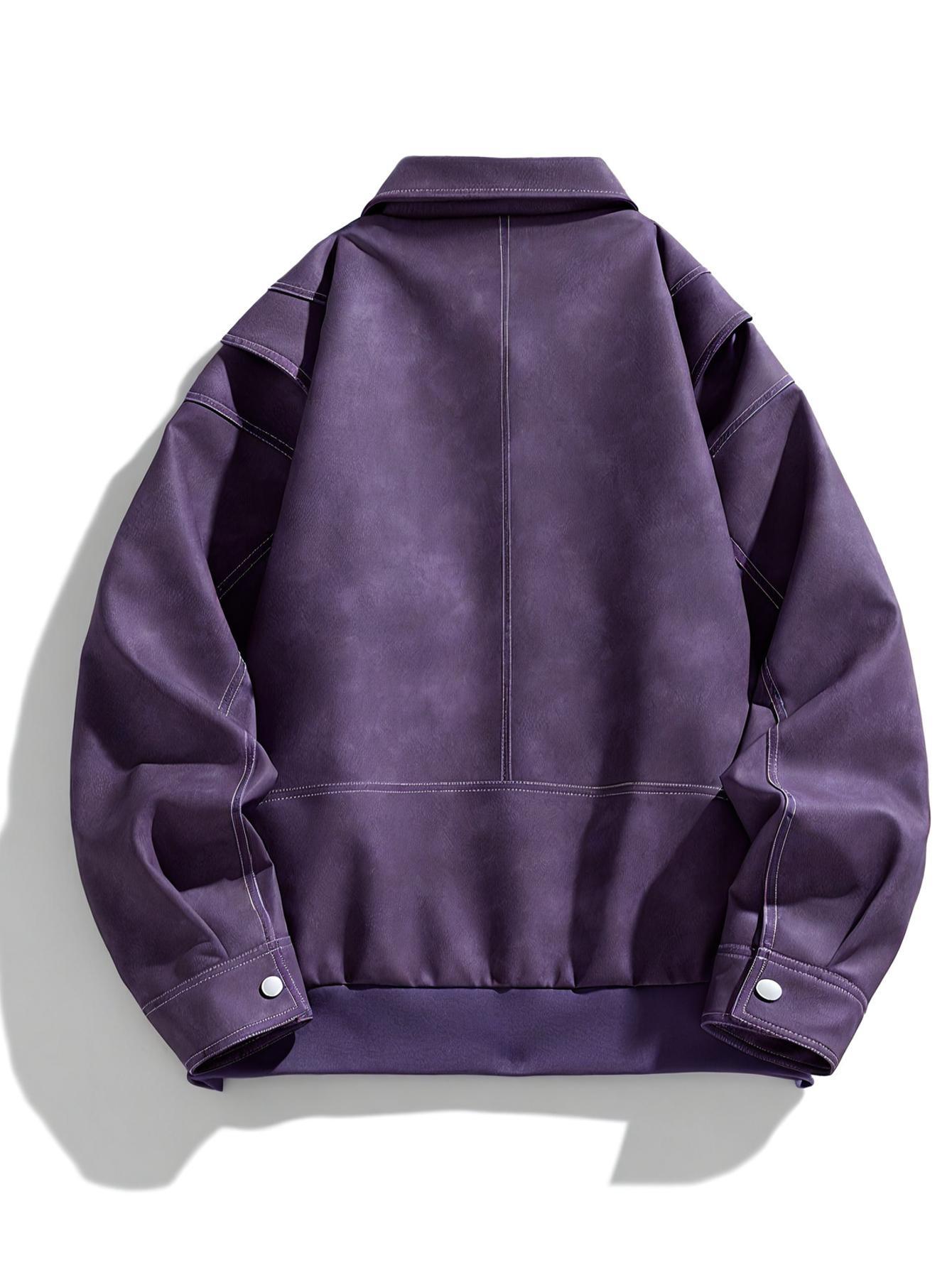 Cas | Men's Casual Faux Leather Jacket with Flap Collar & Pockets