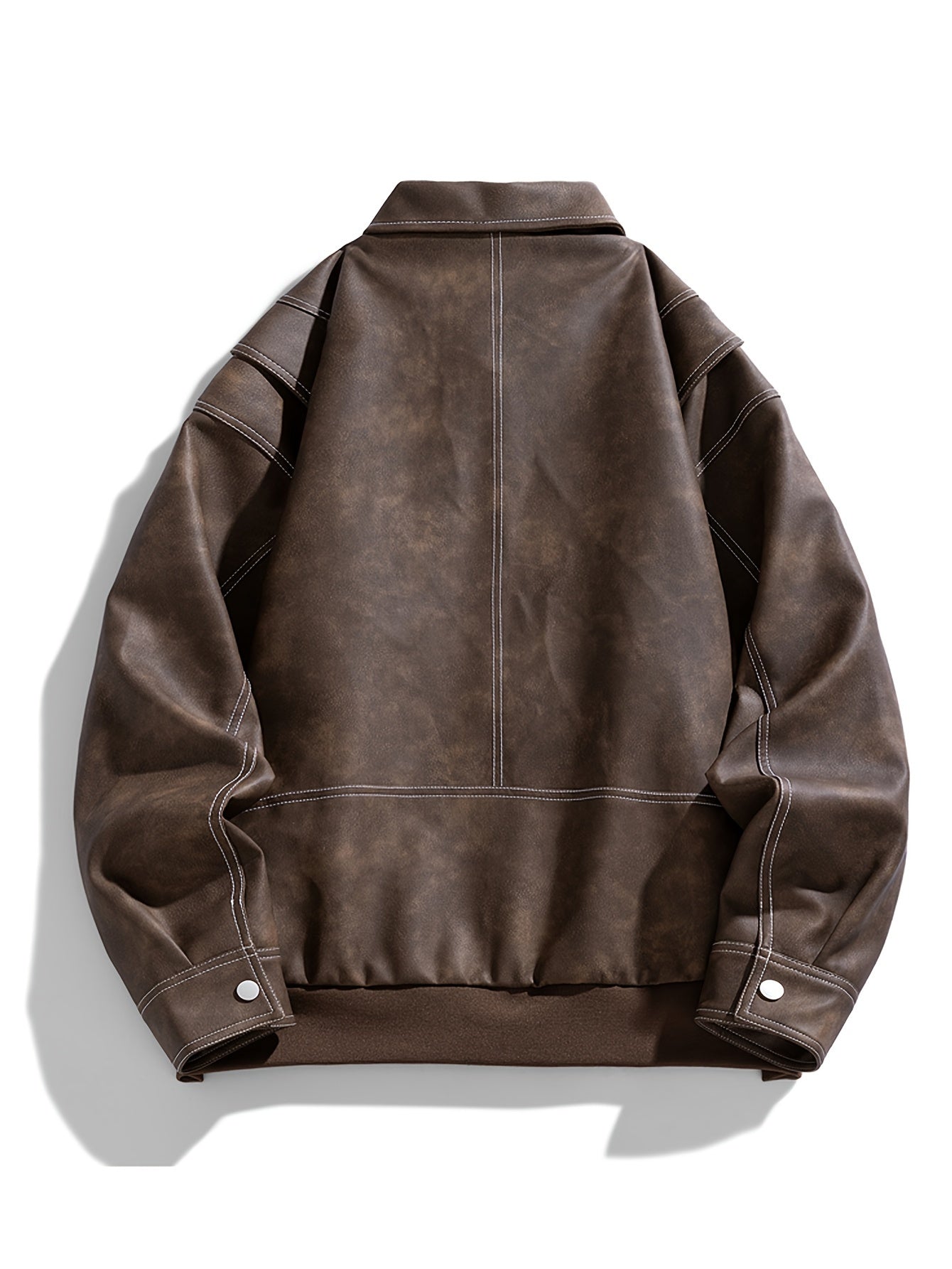 Cas | Men's Casual Faux Leather Jacket with Flap Collar & Pockets
