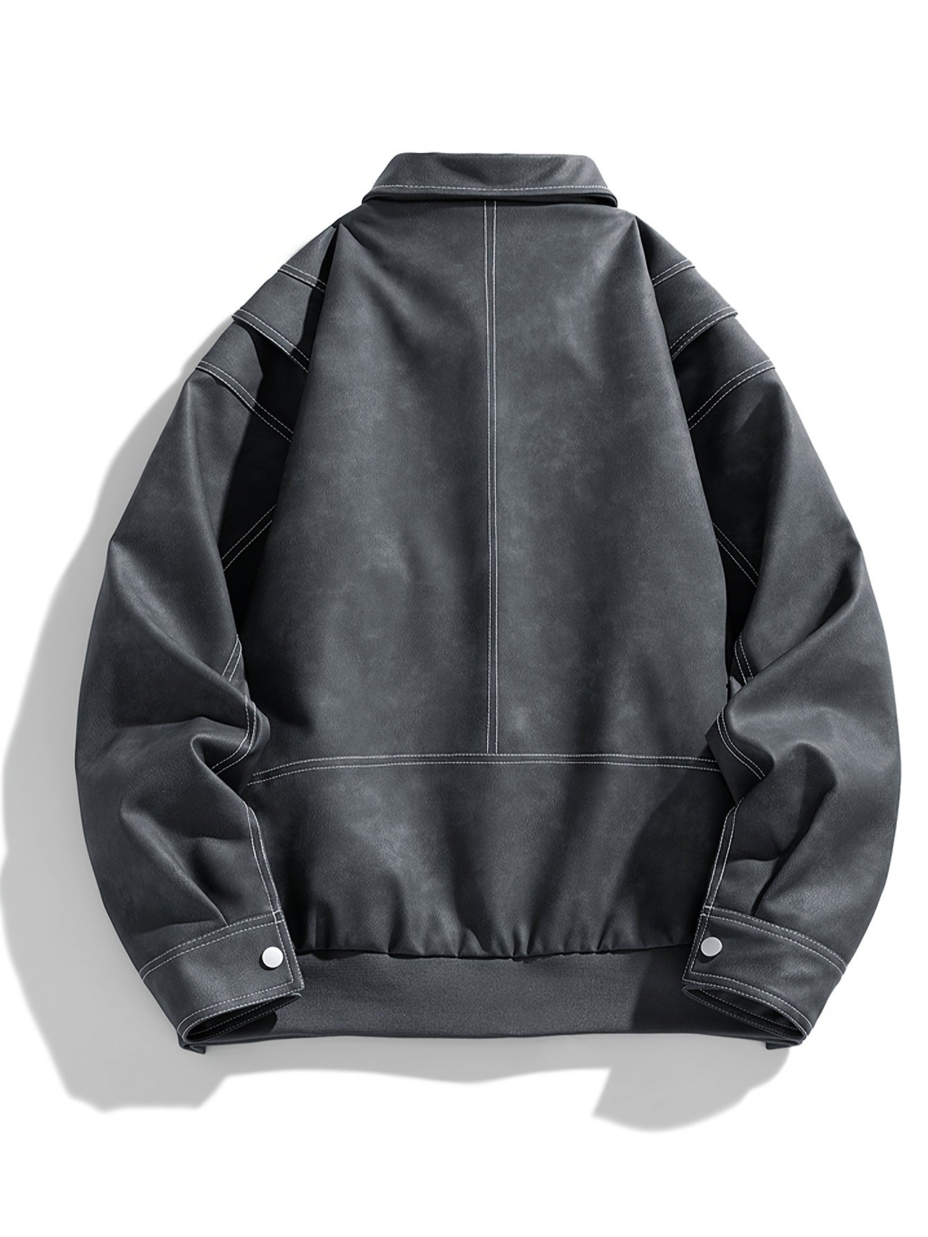 Cas | Men's Casual Faux Leather Jacket with Flap Collar & Pockets