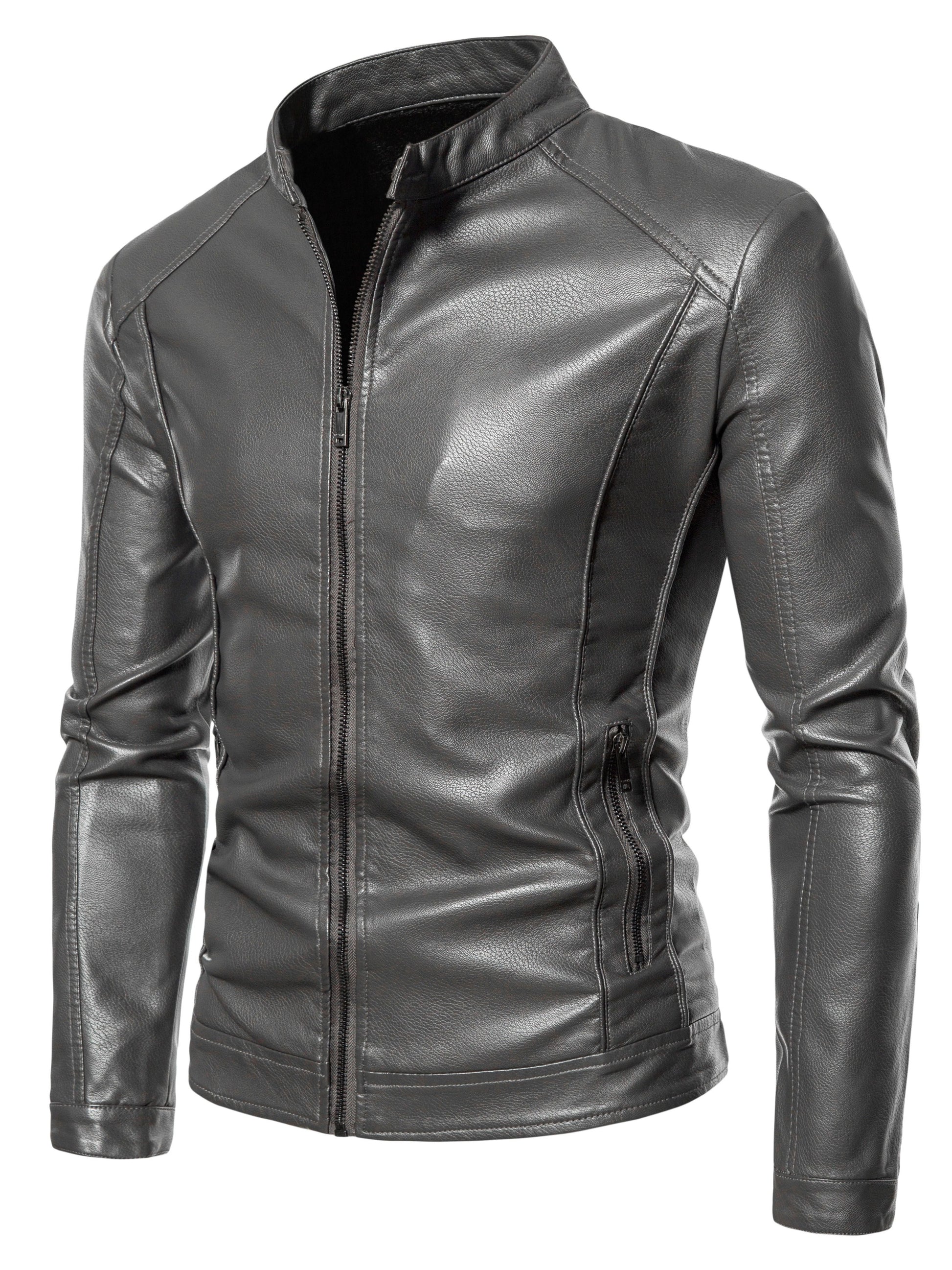 Cas | Stylish faux leather men's jacket with fleece lining