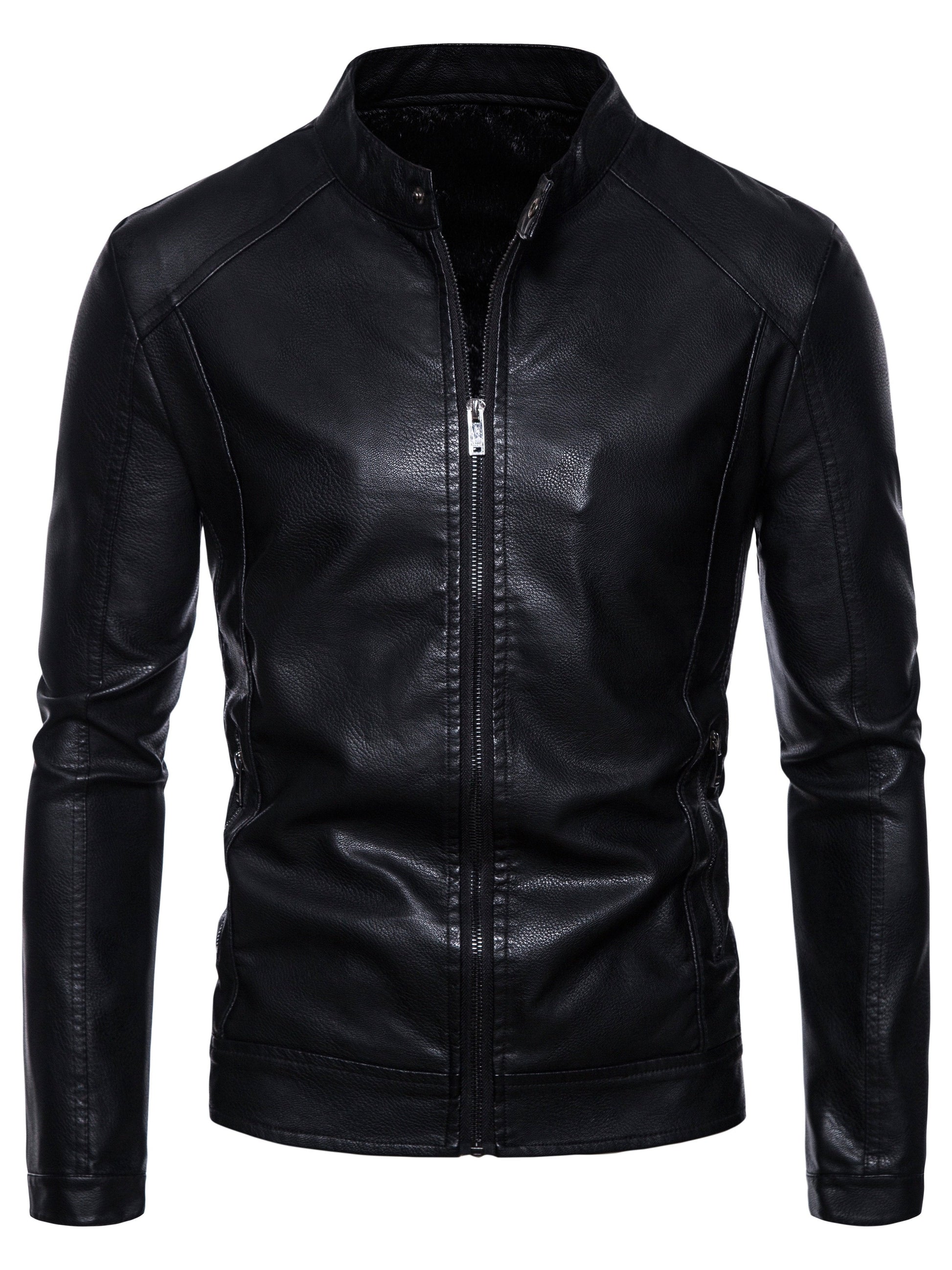 Cas | Stylish faux leather men's jacket with fleece lining