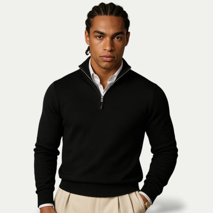 Cashmere Jumper with Half Zip and Slim Fit