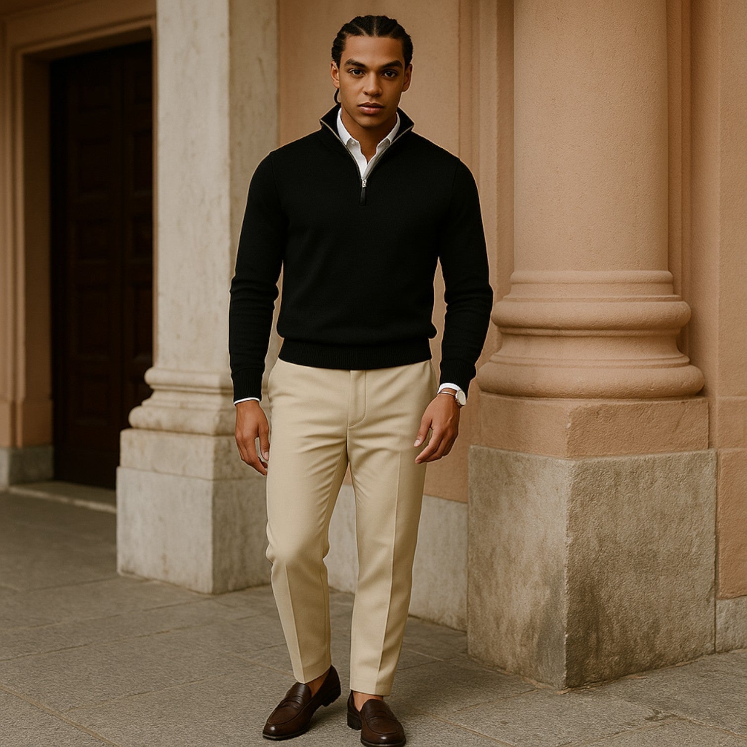 Cashmere Jumper with Half Zip and Slim Fit