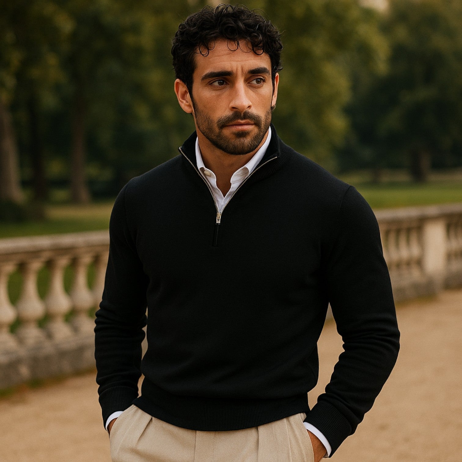 Cashmere Jumper with Half Zip and Slim Fit