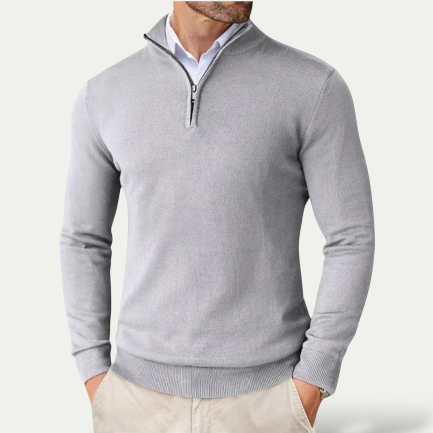 Cashmere Jumper with Half Zip and Slim Fit