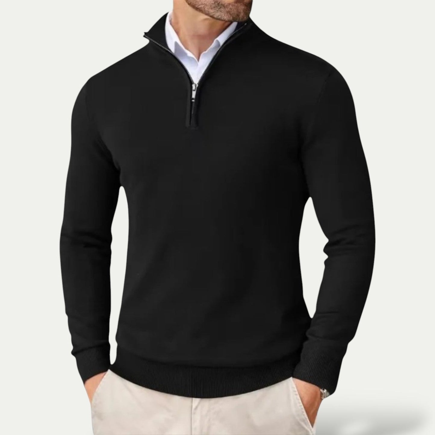 Cashmere Jumper with Half Zip and Slim Fit