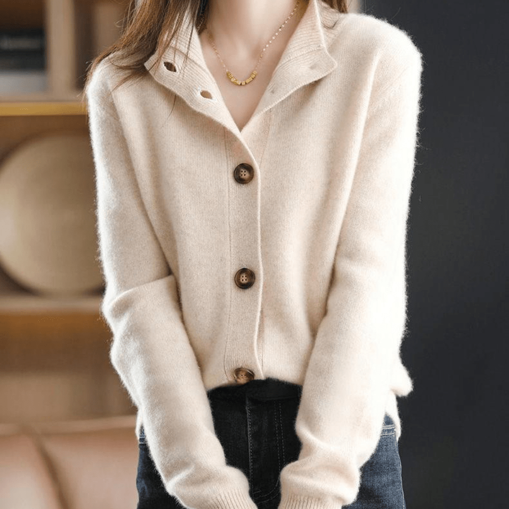 Cashmere cardigan with stand-up collar