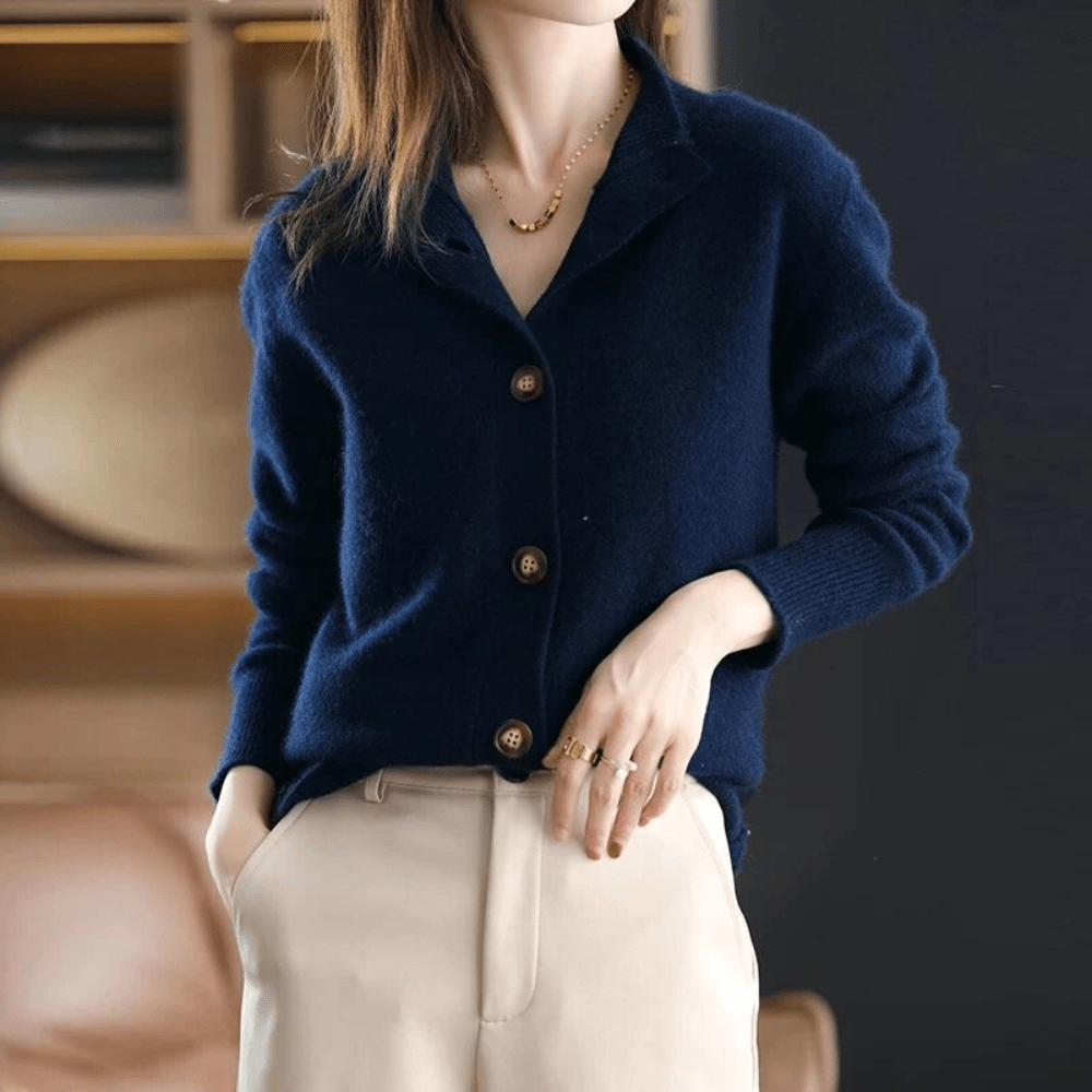 Cashmere cardigan with stand-up collar
